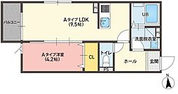KT Terrace稲吉 3階1LDKの間取り