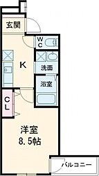 フジパレス今津中ウエスト 1階1Kの間取り