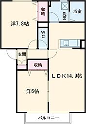 サテライトミーホB棟 1階2LDKの間取り