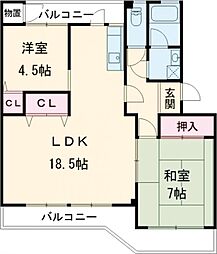 グリンピアパーツ近見 1階2LDKの間取り