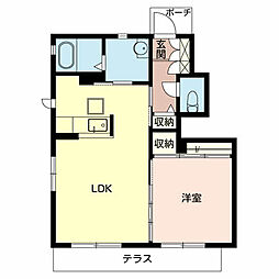 サンフィールド 1階1LDKの間取り