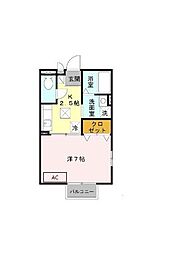 アミティエ山本 1階1Kの間取り