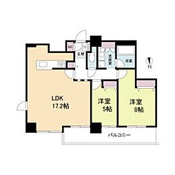 クロスレジデンス大阪新町 22階2LDKの間取り