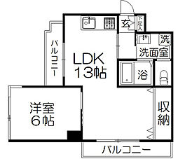 第二若木コーポ 3階1LDKの間取り