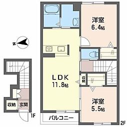 シャーメゾンリアンジュ 2階2LDKの間取り