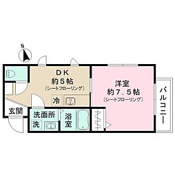 ＰＲＥＬＵＤＥ 2階1DKの間取り