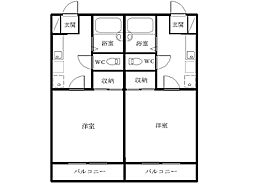 グリーンビラＫ−1 2階1Kの間取り