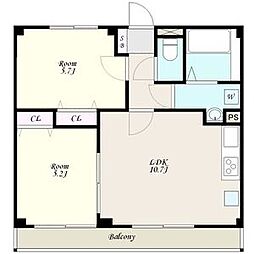 埼玉新都市交通 志久駅 徒歩19分の賃貸マンション 2階2LDKの間取り