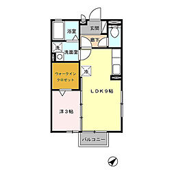 エスポワール東山 2階1LDKの間取り