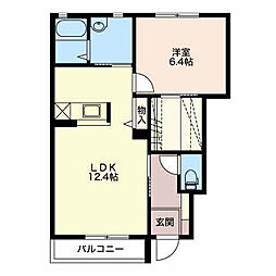 クラヴィエ亘徳 1階1LDKの間取り