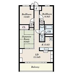 グランドール一橋学園I 3階3LDKの間取り