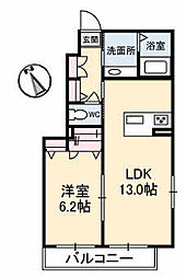 カーサ大町II 1階1LDKの間取り