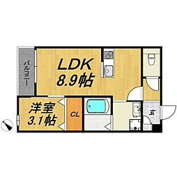 LECOCON岐阜II 3階1LDKの間取り