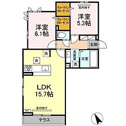 メゾン・ロワール 103 1階2LDKの間取り