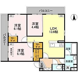 エンラージ西院 201 2階3LDKの間取り