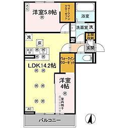 クランツ北井門Ｃ 1階2LDKの間取り