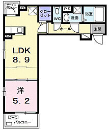 リビエ　たま 2階1LDKの間取り