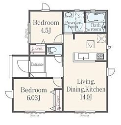 下永田5丁目戸建て 1階2LDKの間取り