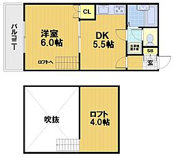 シャルレ5番館 2階1DKの間取り