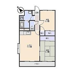 JR上越線 群馬総社駅 徒歩36分の賃貸マンション 1階2LDKの間取り