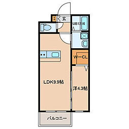 A-MENT385 1階1LDKの間取り