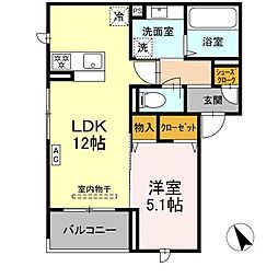 D-ROOM上石田 201 2階1LDKの間取り