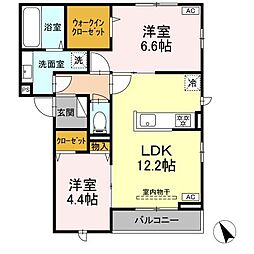 D-ROOM上石田 202 2階2LDKの間取り