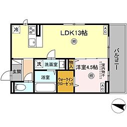 ソラーナI 2階1LDKの間取り