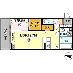ソラーナI 2階1LDKの間取り