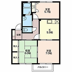 グレイスハウス Ｂ 2階3Kの間取り