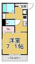 ムーラン・ルージュ下荒田 2階1Kの間取り