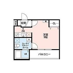 シャンブル英美III 4階ワンルームの間取り