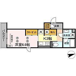 パーシモン駅南II 1階1Kの間取り