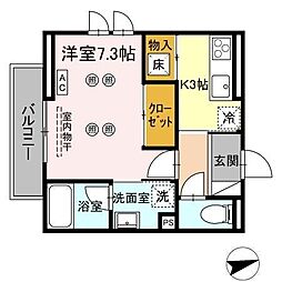 パーシモン駅南II 1階1Kの間取り