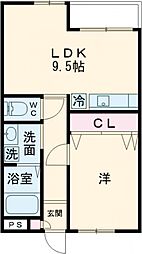 Signpost女の都 1階1LDKの間取り