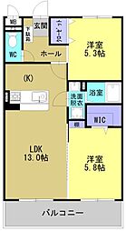 ソルーナ松橋 2階2LDKの間取り