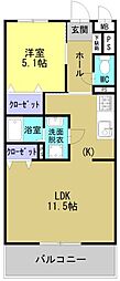 ソルーナ松橋 3階1LDKの間取り