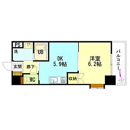 グローリ 2階1DKの間取り