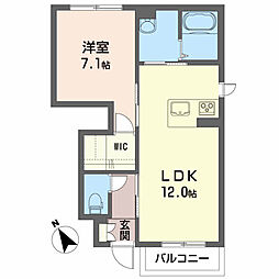 レーヴ・エスピアＡ 1階1LDKの間取り