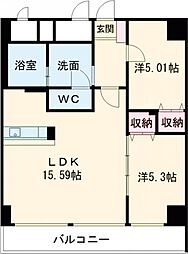 JR高崎線 高崎駅 徒歩16分の賃貸マンション 5階2LDKの間取り