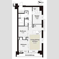 イニシア京都御所南 3階2LDKの間取り