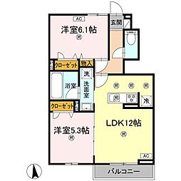 セジュール・ポートＣ 1階2LDKの間取り