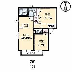 メゾン　コンフォート　A棟 2階2LDKの間取り