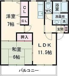 アーバンライフ堀ノ内 1階2LDKの間取り