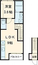 エアリア多良見中里 2階1LDKの間取り