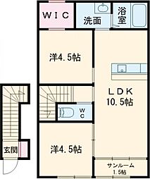 JR東海道・山陽本線 彦根駅 徒歩27分の賃貸アパート 2階2LDKの間取り