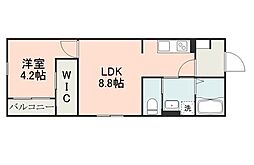 ＣａｓａＧａｒｄｅｎ戸島 2階1LDKの間取り