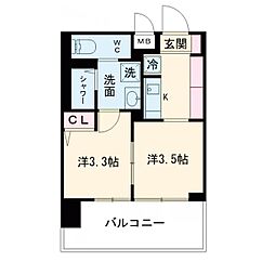 ジオエント梅田北リバーフロント 9階2Kの間取り