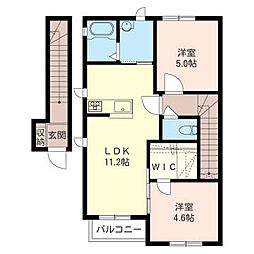 JR両毛線 新前橋駅 徒歩18分の賃貸アパート 2階2LDKの間取り