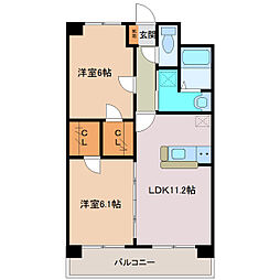 エーフィールズ新田東 1階2LDKの間取り